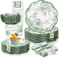 120Pcs Sage Green Floral Plates and Napkins Set for Wedding Bridal Shower by CENLBJ