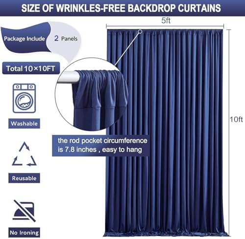 10x10ft Wrinkle Free Blue Backdrop Curtain for Parties - Image 5