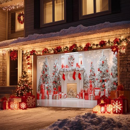HOMETITUTE Christmas Fireplace Garage Door Cover Banner 13x6ft Fabric - Image 4
