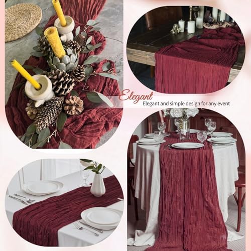 4 Pcs Burgundy Christmas Cheesecloth Table Runner 10Ft, Gauze Table Runners 21.5 x 120 inch, Semi Sheer Cheese Cloth Fabric Runner Bulk for Wedding,Party,Baby Shower,Bridal Shower - Image 4
