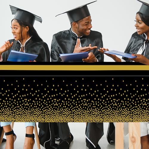 4Pack Black and Gold Tablecloths for Events, 54" x 108" Plastic Table Cloth Disposable for Rectangle Tables, Waterproof Table Cloth Cover for New Years Eve Decorations Holiday Birthday Wedding Dining - Image 7