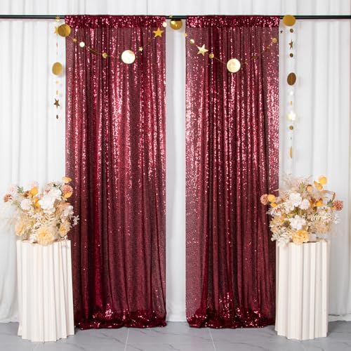 ShinyBeauty Sequin Backdrop 2 Panels 4x7ft Burgundy for Wedding - Image 5