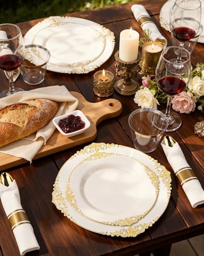 Nervure 175Pcs Ivory Plastic Plates, Disposable Party Plates for 25 Guests - Image 2