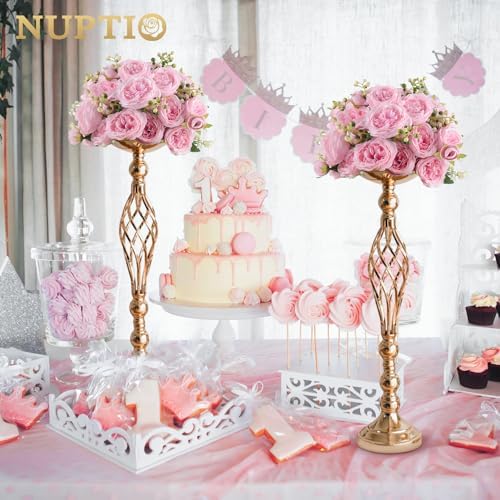 NUPTIO Gold Centerpiece Stand for Table, Twist Style, 22.8" Tall, 10 Pcs - Image 3