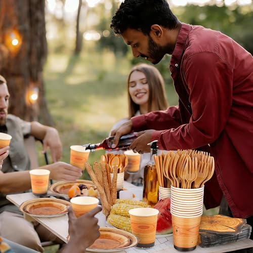 Kochorie 350 PCS Camping Wood Grain Slice Tableware Set Rustic Camping Plates Napkins Cups Cutlery Hunting Birthday Party Decorations Lumberjack Dinner Camping Party Decorations Serve 50 Guests - Image 6
