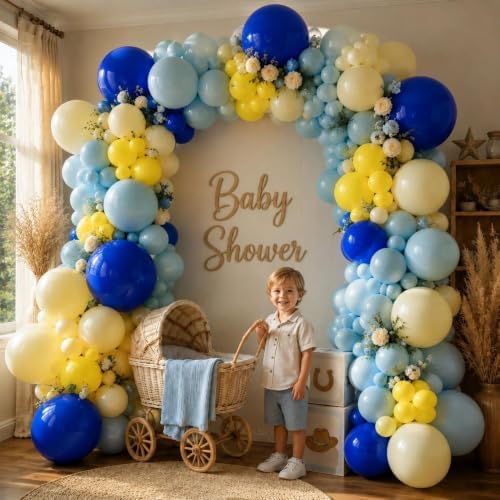 Blue and Yellow Balloon Arch Garland Kit Double Stuffed - Image 2