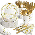 AIRE White Gold Dot Paper Plates Set, 350PCS Disposable Tableware for 50 by AIRE