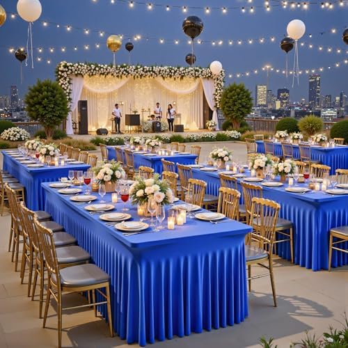 Wish Care 2 Pack Royal Blue Spandex Table Clothes for 8 Foot Rectangle Tables, 8FT Wrinkle Free Fitted Tablecloths Ruffles Design Table Cloth for Party, Banquet, Wedding and Events - Image 5