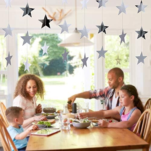 Patelai Glitter Star Garland Banner 2026 Party Decor 130 Feet Star Hanging Streamers Twinkle Backdrop for Classroom Birthday Graduation Wedding Supplies(Silver) - Image 5