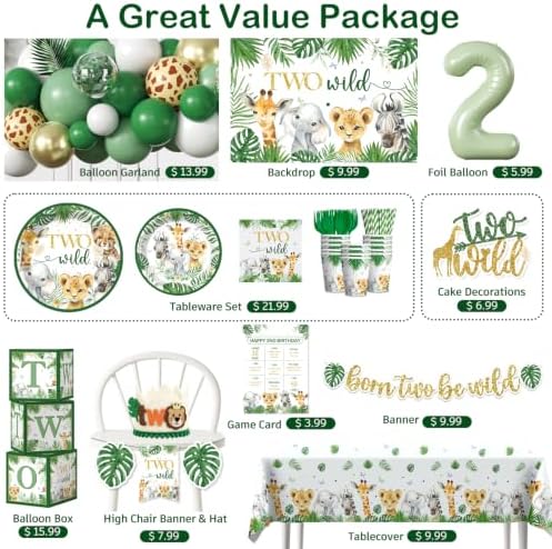 Cocomigo Two Wild Birthday Decorations Boy, All-in-One Set for 25 Guests - Image 3