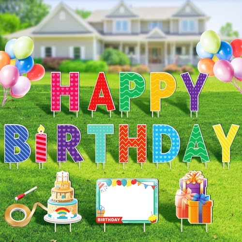 Remiawy Happy Birthday Yard Sign with Stakes - 16pcs Happy Birthday Yard Sign, Personalized Yard Birthday Signs Colorful Weatherproof Birthday Lawn Sign for Outdoor Yard Decorations Garden Party by GARDENANDTOOL