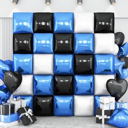 Black Blue White Square Foil Balloon Wall,25Pcs Double Sided Foil Balloons by Adorely