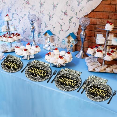 gisgfim 96Pcs Money Birthday Party Supplies Paper Plates Napkins - Image 6