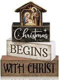 Moucuny 4 Pcs Christmas Table Decoration Christmas Begins with Christ Signs by Moucuny