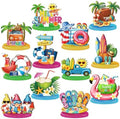 Wesiti 12 Pcs Summer Table Decor Wooden Summer Beach Table Centerpieces Beach Pool Balls Palm Tree Flamingo Tabletop Topper Tropical Hawaii Tiered Tray Decor for Kitchen Holiday Pool Party Supplies by Wesiti