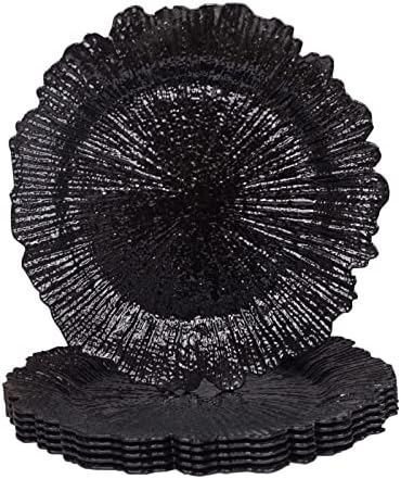 MAONAME Black Charger Plates Set of 6, Reef Chargers for Dinner Plates by MAONAME