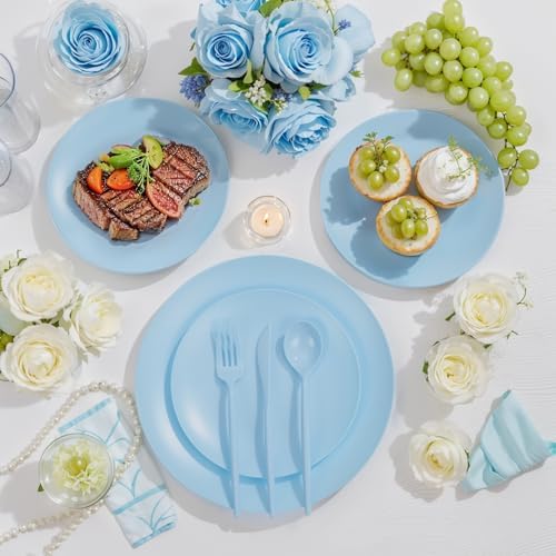 EjonirInjonir 150pcs Heavy Duty Light Blue Plastic Plates Baby Shower Set - Image 4