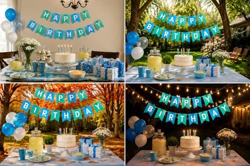 Letjolt Mint Blue Happy Birthday Banner Party Signs 13 Pcs - Image 6