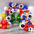 Soccer Party Decorations 161Pcs, Soccer Balloon Garland Arch Kit with Backdrop Banner 18'' Football Foil Balloons, Blue Red Gold White Balloons for Boys Sports Fan Birthday Soccer Party Decor by PTGOLUO