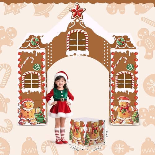 Bucherry 7 Pcs Gingerbread House Set Christmas Cardboard Playhouse Decor - Image 2