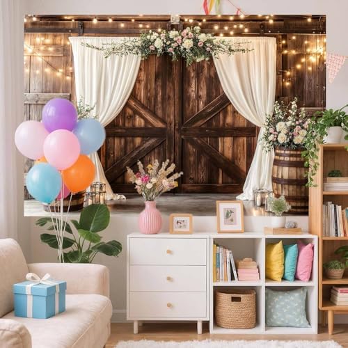 Barn Door Backdrop Western Cowboy Backdrop Wild West Theme Photography Background Rustic Cowgirl Party Banner for Farm Rodeo Wedding Birthday Party Photo Shoot Supplies, 6X4 Ft - Image 5