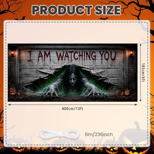 13x6 Ft Halloween Garage Door Decorations Cover, I AM Watching You, Large Outdoor Garage Door Banner Backdrop for Home Wall Window Patio Yard Party - Image 2