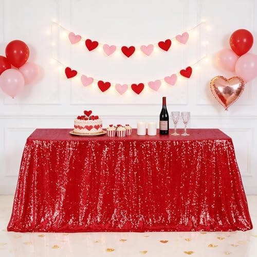 Eternal Beauty Red 50x80 Inch Valentines Day Sequin Tablecloth by EternalBeauty