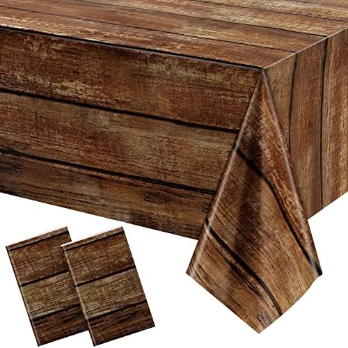 Irenare 2 Pcs Brown Wood Grain Western Tablecloth Plastic by Irenare