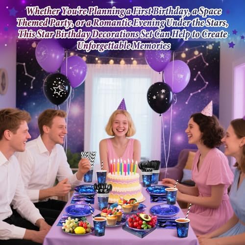 450 Pcs Space Galaxy Tableware Set, Serve 50, Blue Purple - Image 5