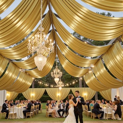 60ftx40ft Gold Ceiling Curtain for Wedding Parties by PartyVillage