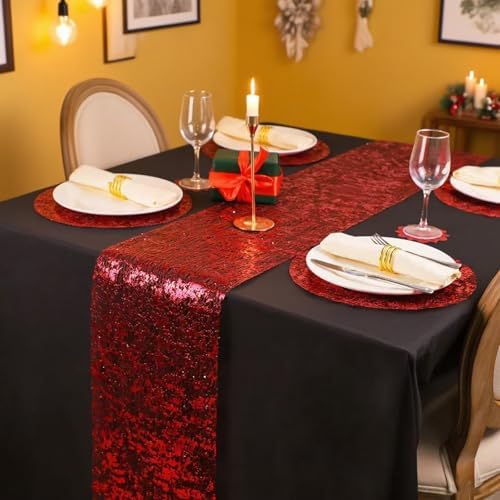 Red Disposable Placemats Set of 50 Red Charger Plates Doilies Metallic Thin Mesh Round 13 Inch Glitter Foil Pressed Dining Table Decoration Centerpieces for Party Wedding Birthday - Image 3