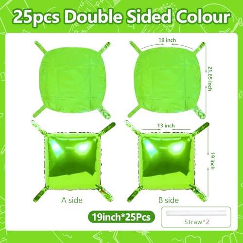 NISOCY 25PCS Metallic Neon Light Green Square Foil Balloons Wall Backdrop - Image 2