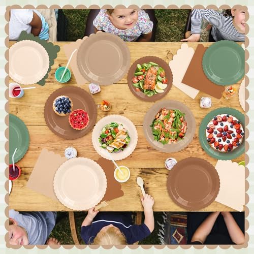 168Pcs Woodland Baby Shower Tableware Set, Green and Brown Plate and Napkin - Image 5