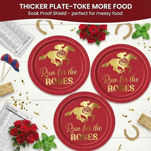 50 Pcs Derby Day Paper Plates and Napkins Set-Gold Foil - Image 3