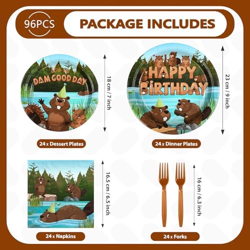 96Pcs Beaver Birthday Party Decorations Serves 24 - Image 2