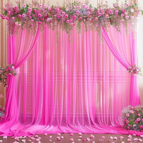 10x10ft Hot Pink Tulle Backdrop Curtain for Parites, Sheer Backdrop Curtains for Wedding Baby Shower Birthday Party Photo Shoot Decorations - Image 7