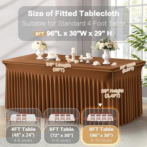 Shillance 6 Packs Brown Spandex Tableclothes for 8 Foot Rectangle Table, Spandex Table Covers 8FT Stretch Table Skirts Wrinkle Free Fitted Table Cloth for Event, Wedding, Banquet & Parties - Image 3