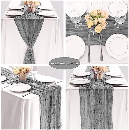 35x72 Inch Gray Cheesecloth Table Runner Rustic Boho Wedding Party Decor - Image 5
