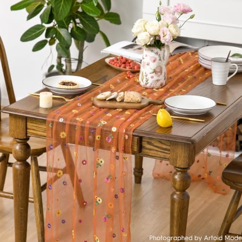 Artoid Mode Caramel Daisy Gauze Table Runner 120 Inch 10FT - Image 4