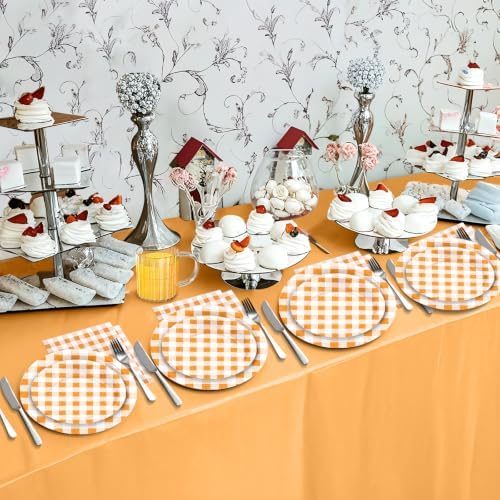 180Pcs Orange Gingham Party Supplies Paper Plates and Napkins Serve 60 - Image 7