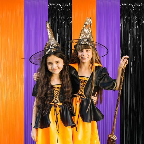 GOER 3.2 ft x 8.2 ft Metallic Tinsel Foil Fringe Curtains for Halloween Birthday Graduation New Year's Party Decorations(1 Pack,Black&Orange&Purple) - Image 6