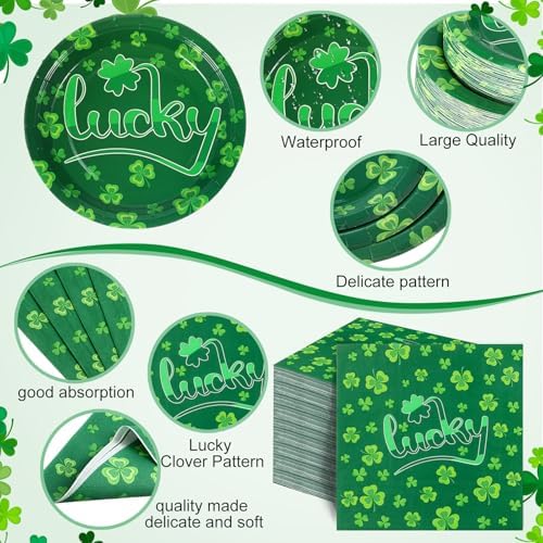 Pickmesh 400 Pcs Party Supplies Disposable Paper Plates Napkins and Cups Decorations for Men Women(Ireland,Green) - Image 3