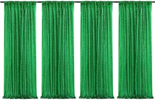 Poise3EHome Green Sequin Backdrop Curtains, 4 Panels 2FTx8FT Glitter Background for Party Birthday Party Baby Shower Wedding Christmas Thanksgiving Halloween Holiday Festival Decor by Poise3EHome