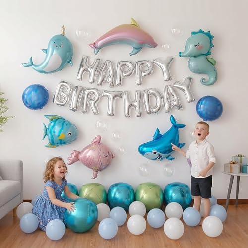 41 PCS Happy Birthday Under the Sea Foil Balloon Party Decorations Kit for Kids Birthday, Sea Animal Ocean Theme All-In-One Party Supplies with Birthday Banner for Boys Girls Kids - Image 2