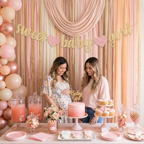 Sweet Baby Girl Banner, Pink Baby Shower Decorations for Girl, Pre-Strung Baby Shower Banner Garland with Pink Hearts, Baby Girl Shower Decor for Backdrop, Dessert Table, Wall, Mantel, Baby Sprinkle Party - Image 5