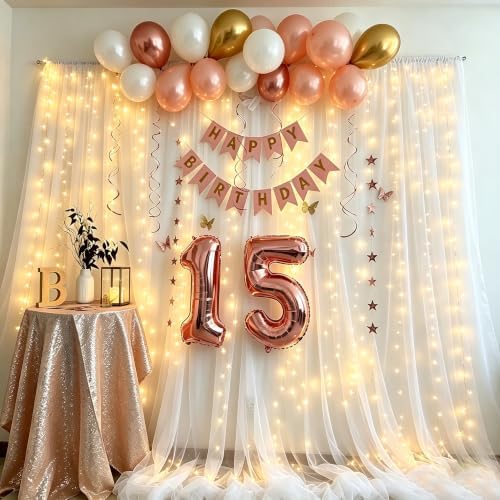 20x10ft White Tulle Backdrop Curtain with Lights String for Parites, Sheer Backdrop Curtains for Wedding Baby Shower Birthday Party Photo Shoot Decorations - Image 3