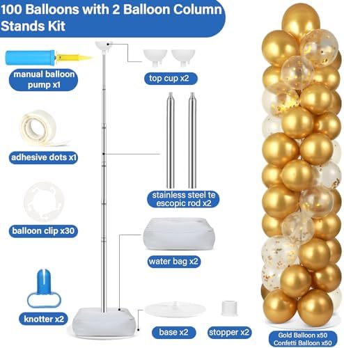ZOIIWA 2 Sets Balloon Column Stand Kit Balloon Tower with Bases（Gold） - Image 2