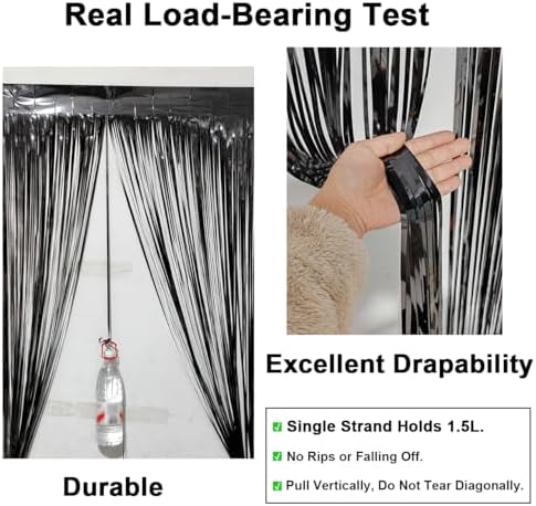 2 Pack Thickened Black Metallic Foil Fringe Curtains Streamer Rip Resistant Shimmer Tinsel Photo Booth Backdrop for Birthday Wedding Christmas Bachelorette Party Decorations 3.28ft x 6.56ft - Image 2