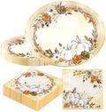 White Pumpkin Paper Plates and Napkins Serve 50, Boho Oval Fall Plates 10" x 12" with 6.5" Napkins Floral Autumn Tableware Fall Party Decorations for Birthday Baby Shower Bridal Shower Thanksgiving by Unknown