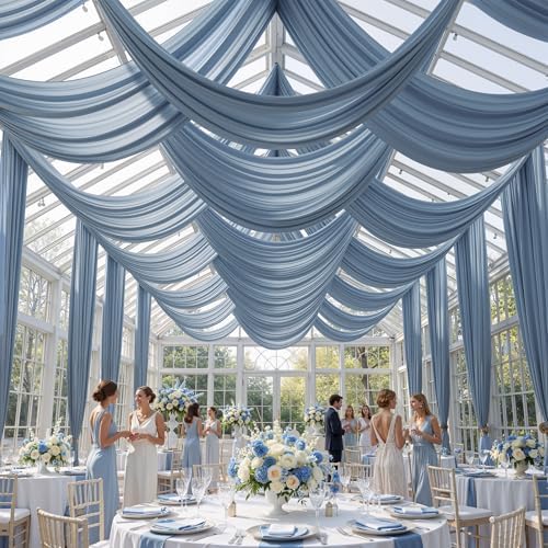50ftx40ft Dusty Blue Ceiling Curtain for Wedding Parties - Image 5